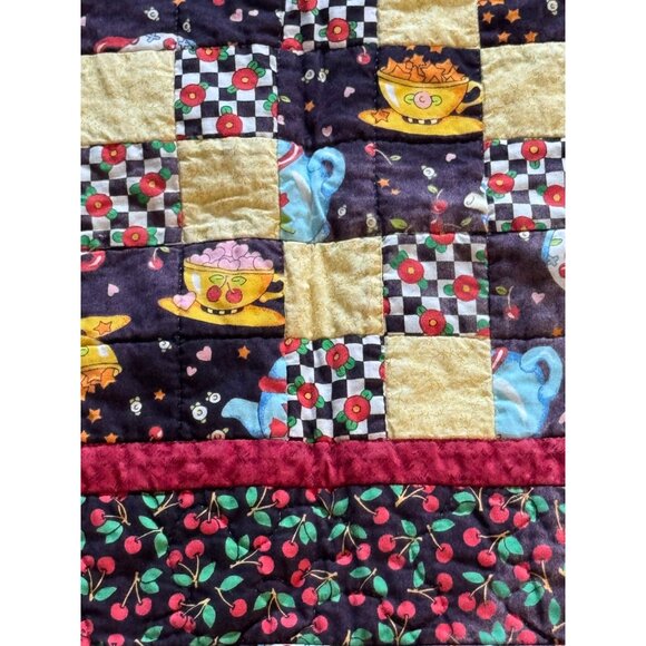 Mary Engelbreit Coffee/ Tea Handmade Patchwork Quilt  Lap Cover 30" x 23" - Picture 3 of 7